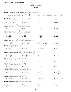 Đề kiểm tra môn Toán 12 - Học kì I